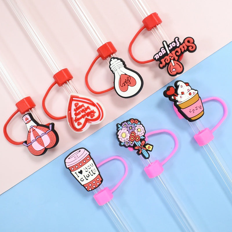 Wholesale Valentine's Day series straw cap dust plug 10mm reusable straw plug dust-proof straw cap